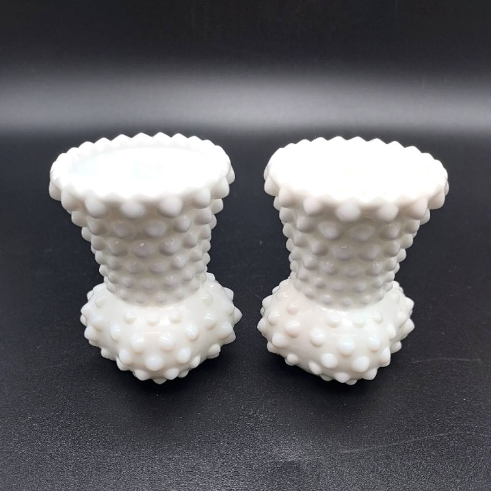 2 Milk Glass Hobnail 2 1/2" Candle Holders